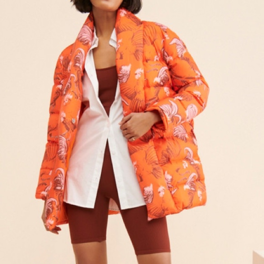 Rachel Antonoff Orange Floral Puffer Jacket